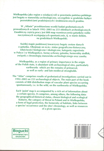 Rewers okładki - Atlas rozmieszczenia roślin naczyniowych na grodziskach Wielkopolski