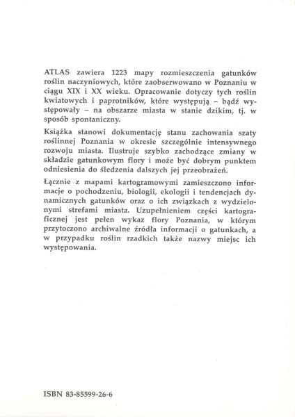 Awers okładki - Front okładki - Atlas rozmieszczenia roślin naczyniowych w Poznaniu. Prace Zakładu Taksonomii Roślin UAM w Poznaniu