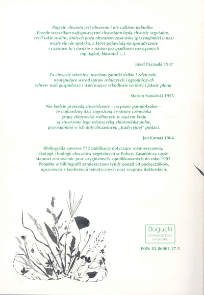 Rewers okładki - Rozmieszczenie, ekologia i biologia chwastów segetalnych. Bibliografia polskich prac do roku 1995.